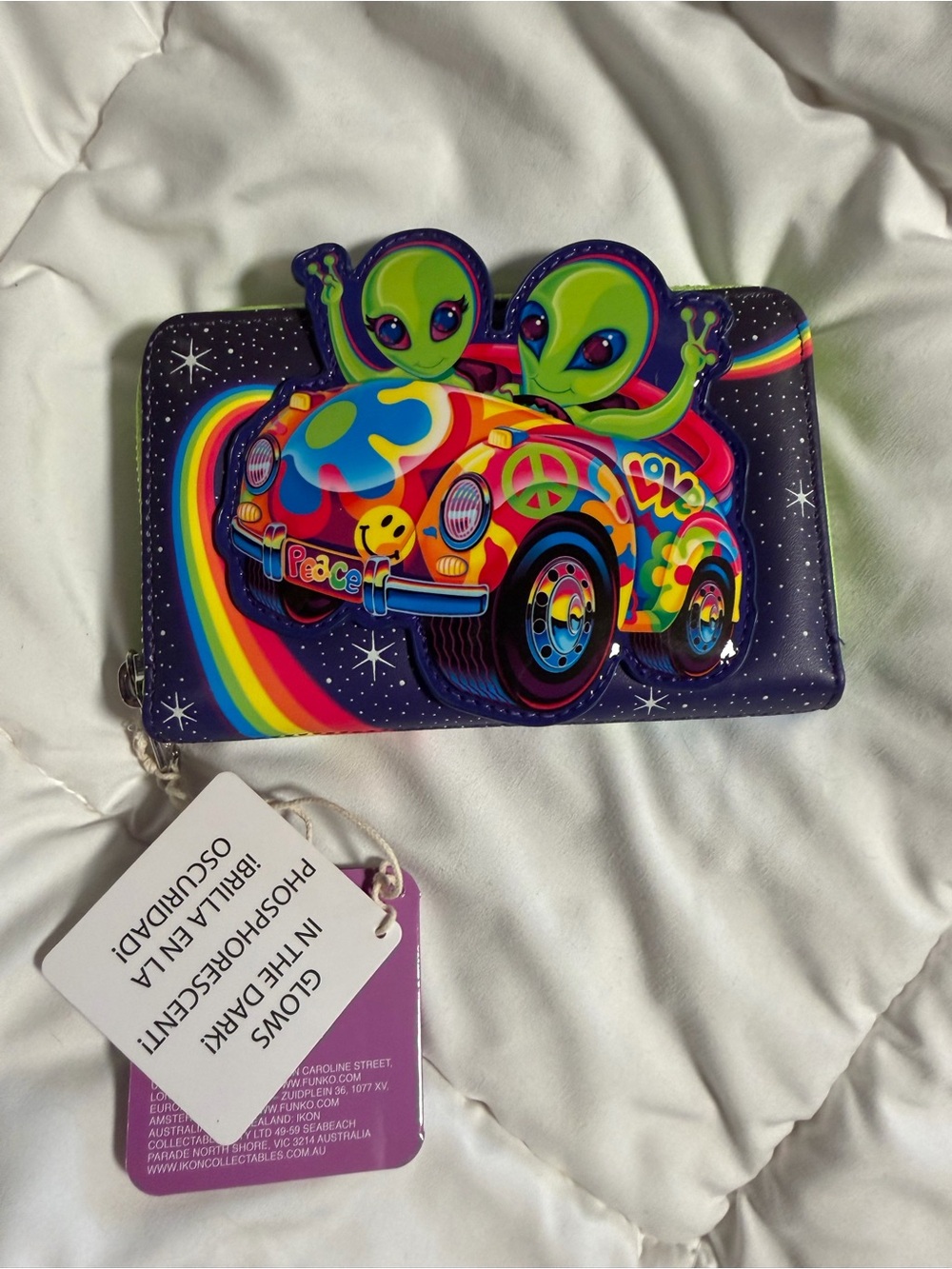 Loungefly Rainbow Alien Peace Bug Zip Wallet - Neon Green & Multicolor